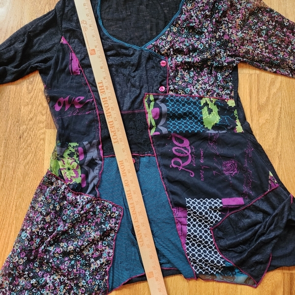 Me Paris Tunic Top Mesh Floral 3/4 Sleeve Artsy Avante Garde French Size 5 Boho - Picture 11 of 12